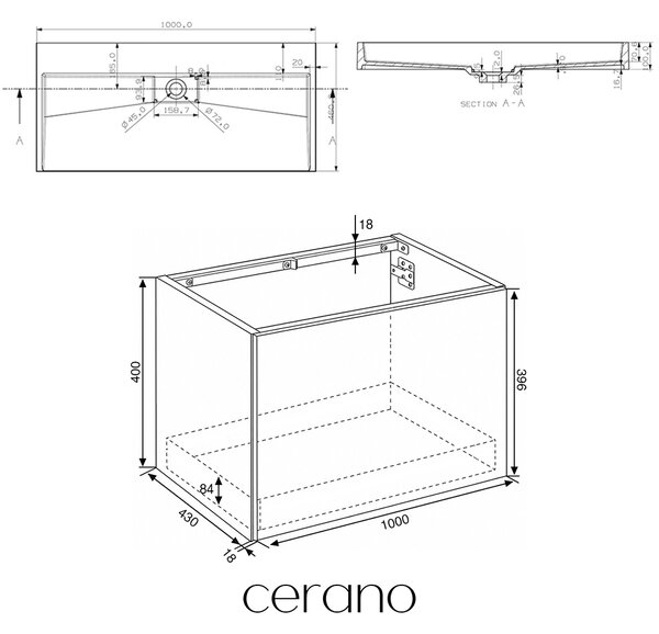 CERANO - Kúpeľňová skrinka Adele - dub Cannolo Cremona + umývadlo z liateho mramoru Vita - biela lesklá - 100x50x46 cm
