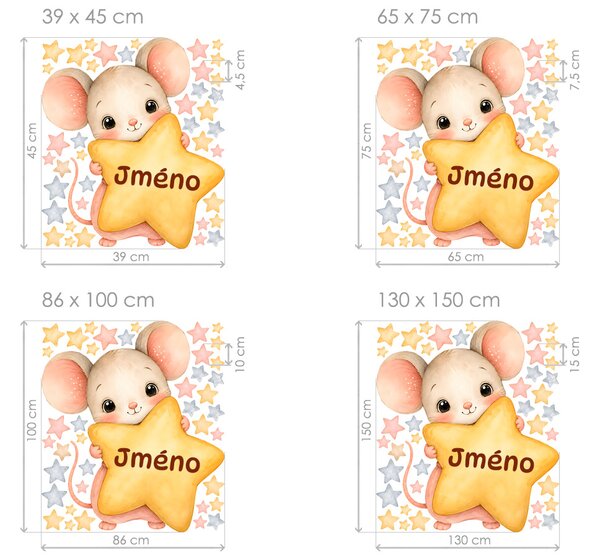 Nalepte.cz Myška s hviezdičkou a menom personalizované nálepky na stenu list 39 x 45 cm