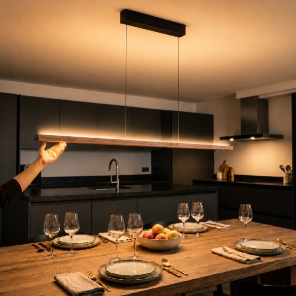 Immax NEO 07309L-LED stmievateľný luster na lanku so senzorom MADEIRA 37W/230V 157 cm orech
