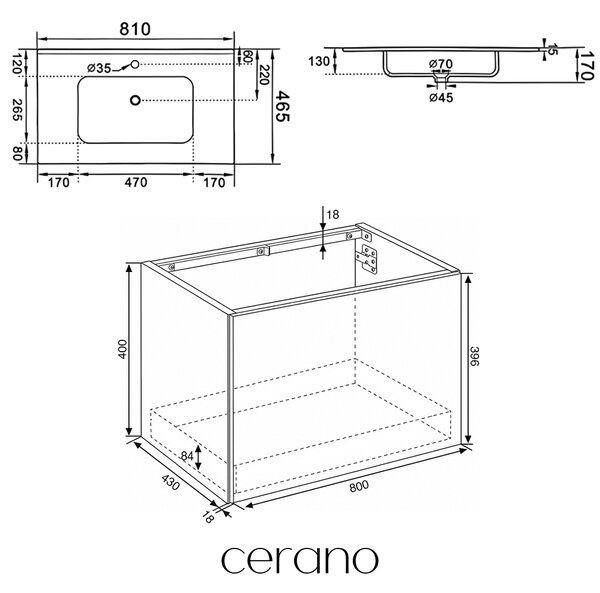 CERANO - Kúpeľňová skrinka Adele - dub Cannolo Cremona + keramické umývadlo Novo - biela lesklá - 81x41,5x46,5 cm