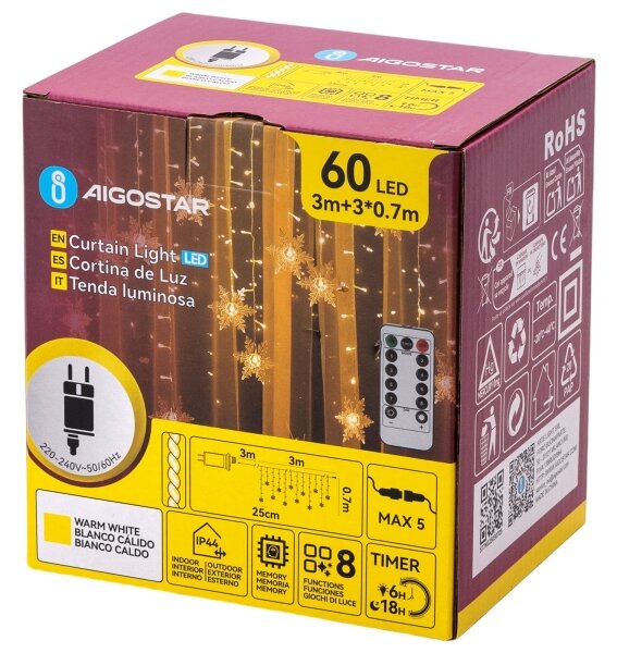 Aigostar - LED vonkajší vianočný reťazec 120xLED/6W/230V/8 funkcií 3x0,7m IP44 teplá biela+DO