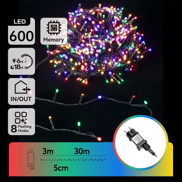 Aigostar - LED RGBY Vonkajší vianočný svetelný reťaz 600xLED/6W/230V/8 funkcií 30m IP44