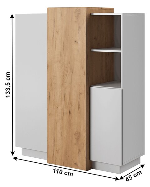 Trojdverová komoda Trio 3D - biela / dub craft zlatý