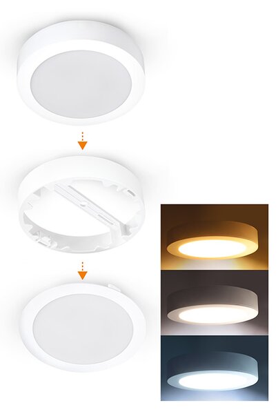 SOLIGHT LED mini panel kúpeľňový 2v1, 3CCT, 18W, 1530lm, IP54, biely