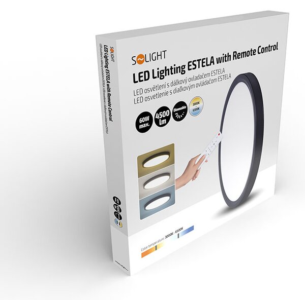 SOLIGHT LED osvetlenie s diaľkovým ovládačom Estela Black, 60W, 4500lm, 50cm, CCT