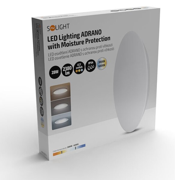 SOLIGHT LED osvetlenie Adrano IP54, 28W, 2380lm, 3CCT, 38cm