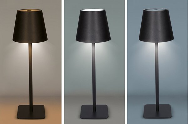 SOLIGHT LED nabíjacia lampička Lucca, 120lm, zmena CCT, stmievanie, čierna
