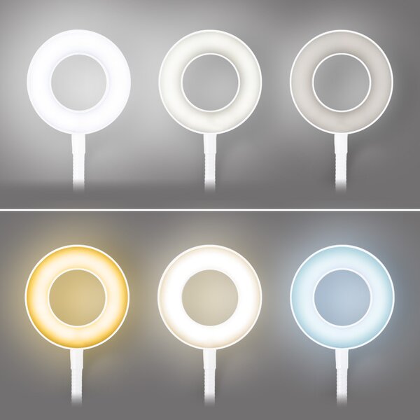 SOLIGHT LED stmievateľná stolná lampička s klipom, 300lm, nastaviteľná teplota svetla, USB, WO66-W