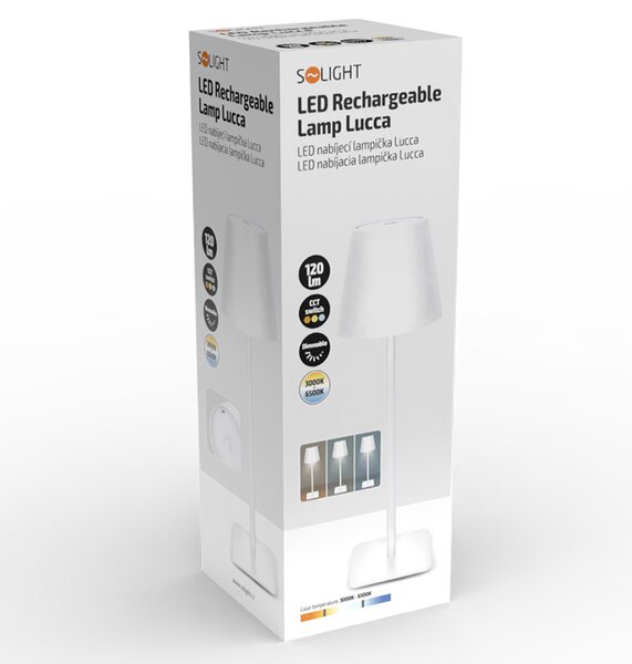 SOLIGHT LED nabíjacia lampička Lucca, 120lm, zmena CCT, stmievanie, biela
