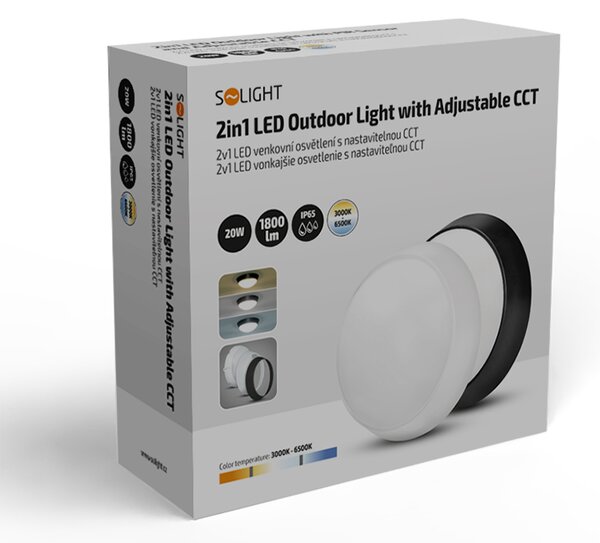 SOLIGHT LED vonkajšie osvetlenie 3CCT 15/18/20W 1800Lm 22cm 2v1 IP65