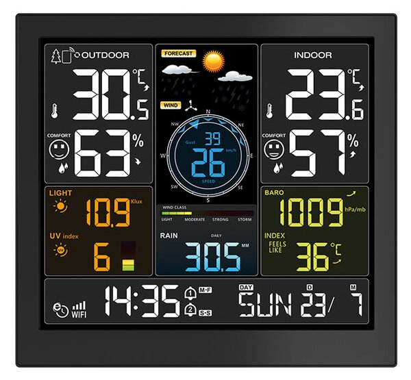 SOLIGHT Profesionálna smart WIFI meteostanica s budíkom