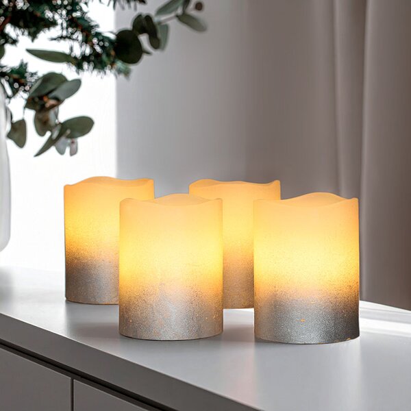 SOLIGHT Sada 4 LED sviečok s časovačom 6,5cm, strieborná farba, 4xCR2032