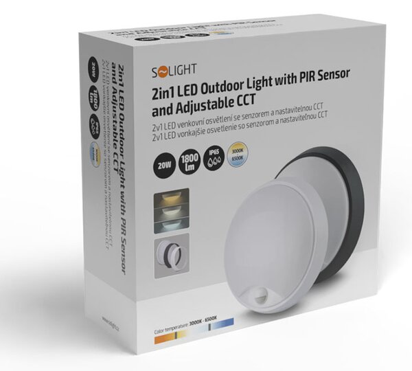 SOLIGHT LED vonkajšie osvetlenie so senzorom CCT 15/18/20W 1800Lm 22cm 2v1 IP65