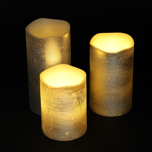 SOLIGHT Sada 3 LED sviečok 10/13/16cm, strieborná farba, 3x AAA