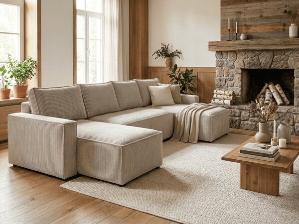 Svetlobéžová sedacia súprava do U SMART COSARO 295x140 cm