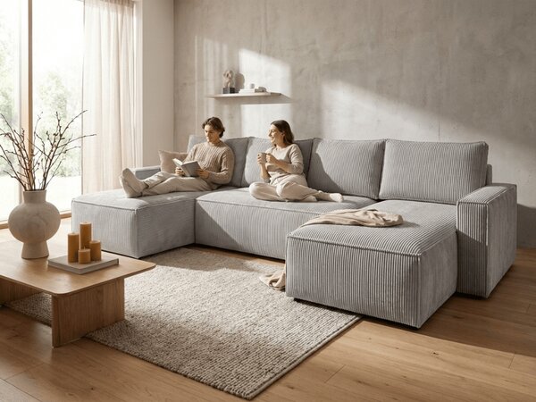 Svetlosivá sedacia súprava do U SMART COSARO 295x140 cm