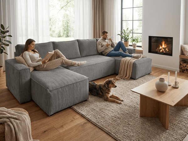 Sivá sedacia súprava do U SMART COSARO 295x140 cm