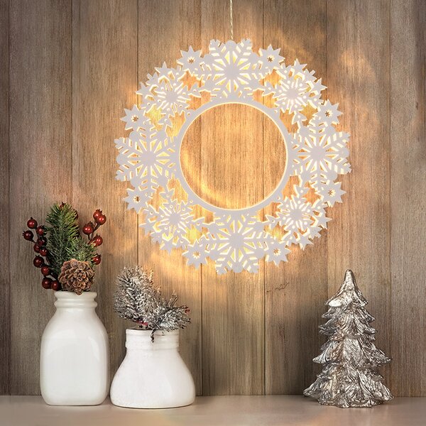 SOLIGHT LED drevený vianočný veniec, 10x LED, biela, 30cm, časovač, 2x AA