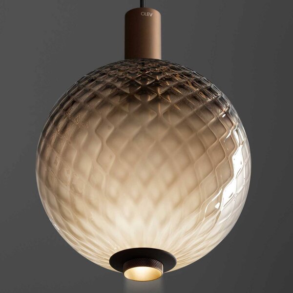 OLEV LED závesné svietidlo BEAM STICK NUANCE BALLOTON hnedé Ø 20 cm 927, Hnedá / hrdzavá, Obývacia izba / jedáleň, Sklo, Dizajn