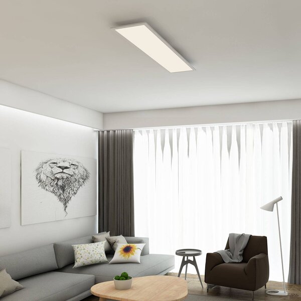 Piatto LED panel, senzor, 119,5 x 29,5 cm, Biela / opálová, Chodba, kov, Moderný, Stropné svetlo
