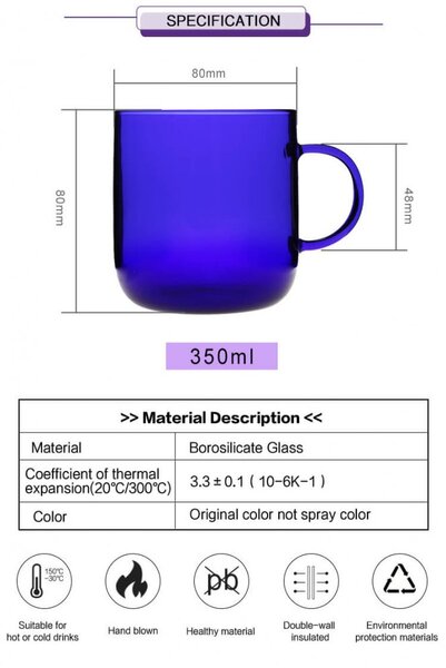TYGLASS Pohár s jedným sklom sklom a uškom 350ml - číry