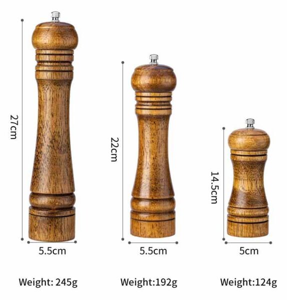 Drevený ručný mlynček na korenie alebo soľ biely 27cm