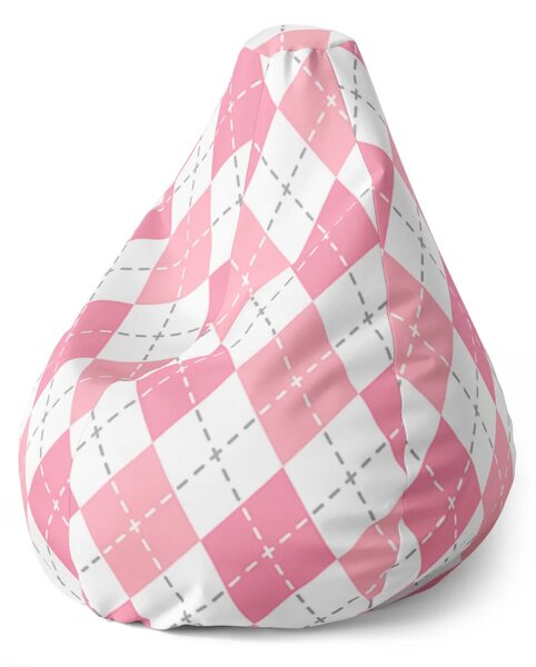 Sablio Sedací vak Pear Ružové a biele kosoštvorčeky - 70 x 95 x 15 cm