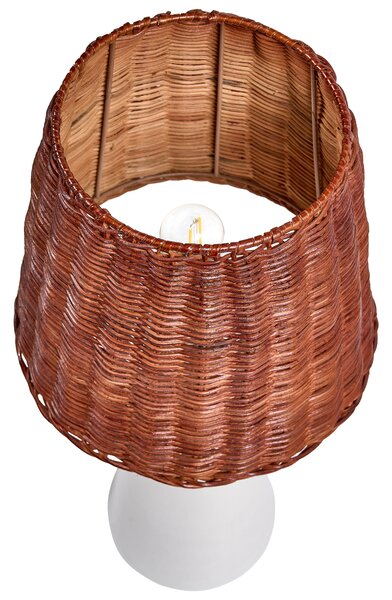 Stolná lampa biela keramický podstavec ratanové tienidlo nočná lampa boho štýl obývačka spálňa