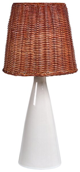 Stolná lampa biela keramický podstavec ratanové tienidlo nočná lampa boho štýl obývačka spálňa