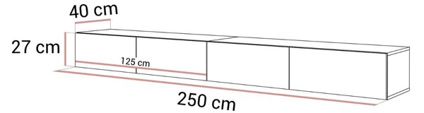 ZÁVESNÝ TV STOLÍK DAZIO KAŠMÍR LESKLÝ 250 cm