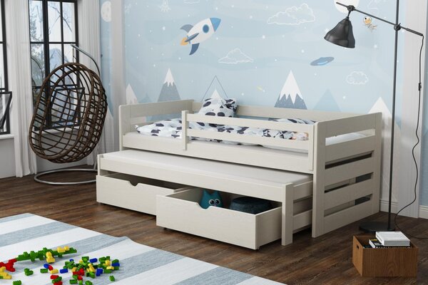 MAXMAX Detská posteľ z masívu borovice JOLANA s prístelkou a šuplíkmi - 200x90 cm - KAŠMÍROVÁ