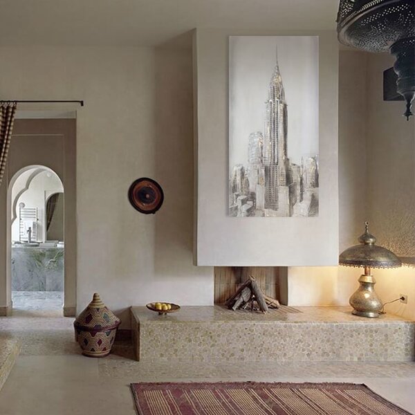 Dizajnový kovový obraz mrakodrap 50x100cm, ručne maľovaný