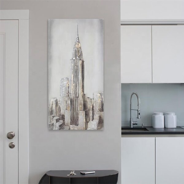 Dizajnový kovový obraz mrakodrap 50x100cm, ručne maľovaný