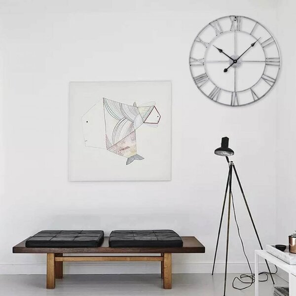 Dizajnové nástenné hodiny ROMA silver 50cm