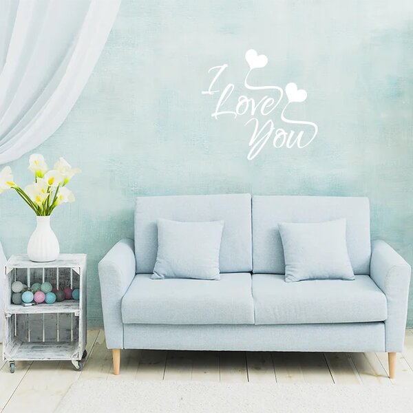 Sablio Samolepka na stenu: nápis I love you - 60x57 cm