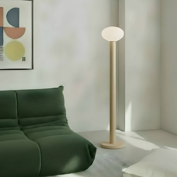 Stojacia lampa Flo, béžová, výška 138 cm, 1-pl., sklo, Krémová / jantárovo žltá, Obývacia izba / jedáleň, kov, Dizajn, Stojaca lampa