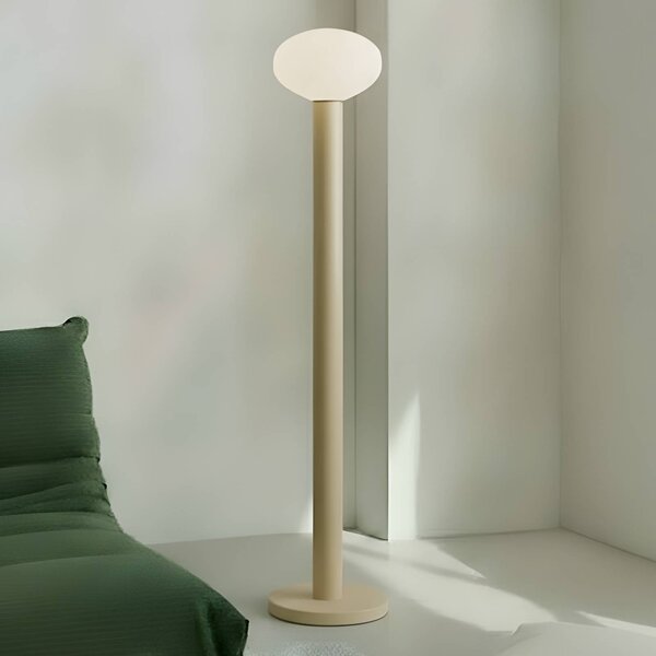 Stojacia lampa Flo, béžová, výška 138 cm, 1-pl., sklo, Krémová / jantárovo žltá, Obývacia izba / jedáleň, kov, Dizajn, Stojaca lampa