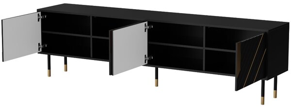 TV STOLÍK CAMILLO 4D ČIERNA + ZLATÁ 204 cm