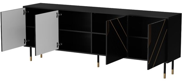 KOMODA CAMILLO 4D ČIERNA + ZLATÁ 204 cm