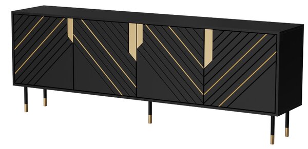 KOMODA CAMILLO 4D ČIERNA + ZLATÁ 204 cm