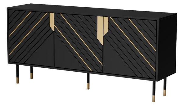 KOMODA CAMILLO 3D ČIERNA + ZLATÁ 154 cm