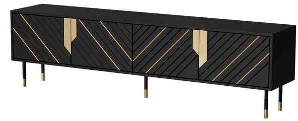 TV STOLÍK CAMILLO 4D ČIERNA + ZLATÁ 204 cm