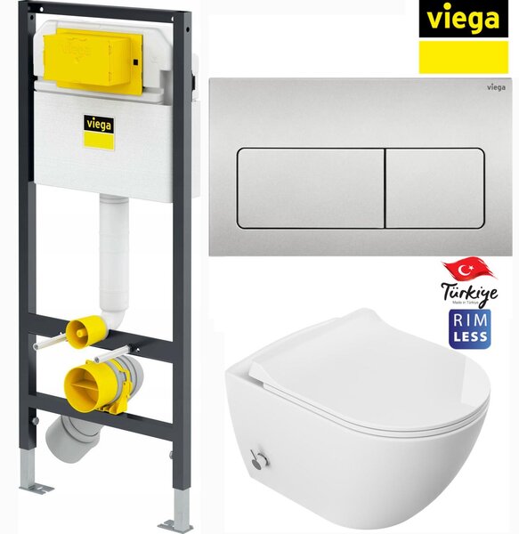 Domotechnika | Kompaktné WC s bidetom – 51 × 36 × 32,5 cm – sedadlo Duroplast Slim Softclose – závesné WC – Viega Prevista Dry