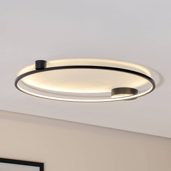 Stropné LED svetlo Saturno, čierne, Ø 80 cm, kov, 4 000 K, Čierna, Obývacia izba / jedáleň, Hliník, Moderný, Závesné svietidlo