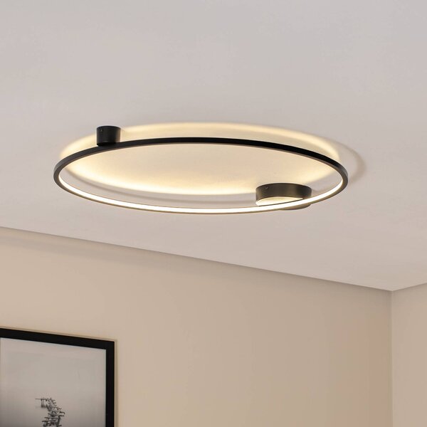 Stropné LED svetlo Saturno, čierne, Ø 80 cm, kov, 4 000 K, Čierna, Obývacia izba / jedáleň, Hliník, Moderný, Závesné svietidlo