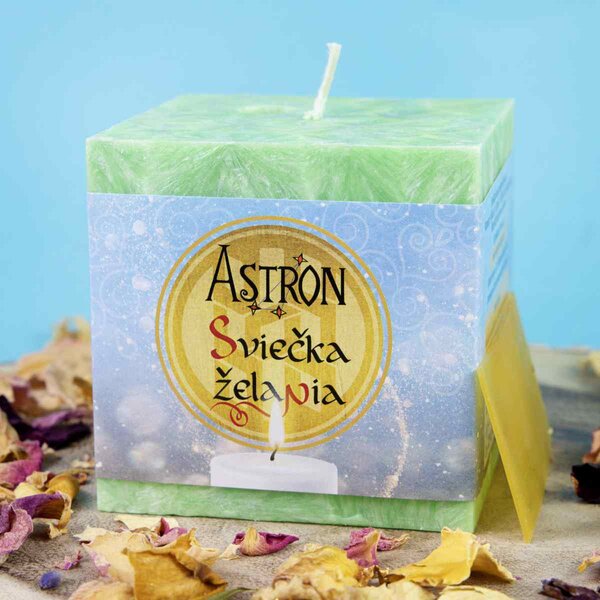 Sviečka želania Astron - kocka 6,5 cm, Svetlozelená