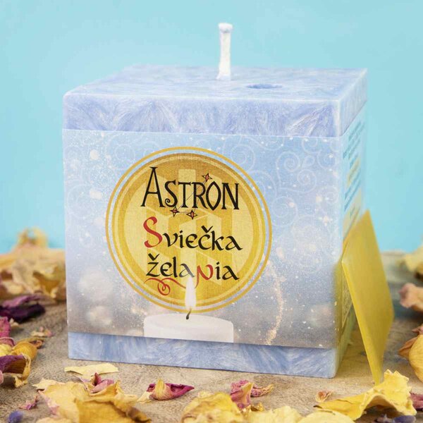 Sviečka želania Astron - kocka 6,5 cm, Svetlomodrá