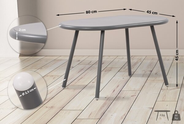 Konferenčný stolík Velva - v45 x 80 x 45 cm - Tmavo sivá