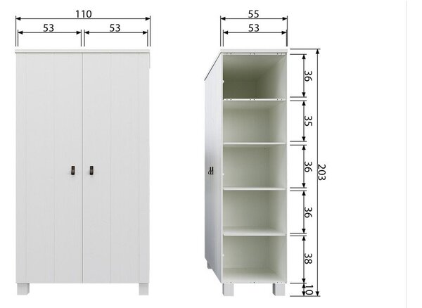 Biela šatníková skriňa z borovicového dreva 111x202 cm Ties – WOOOD
