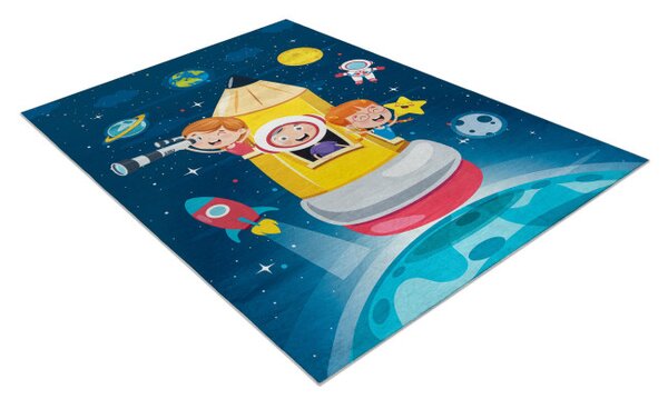Detský koberec protišmykový BAMBINO 42810 Raketa, modrý / hnedý